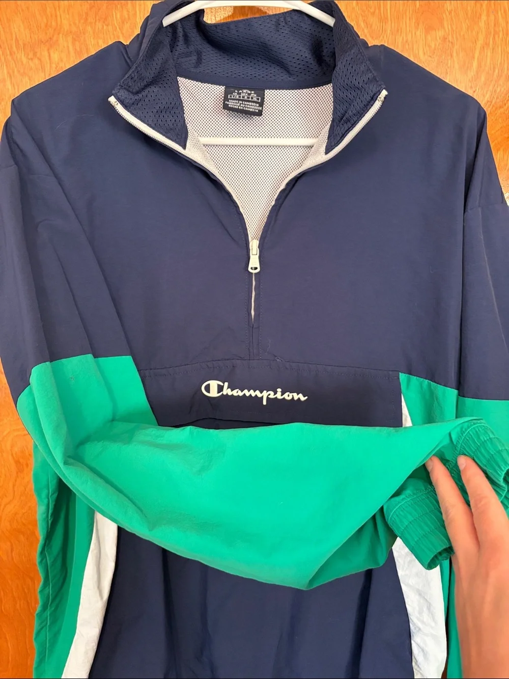 Champion Navy and Green Pullover Windbreaker